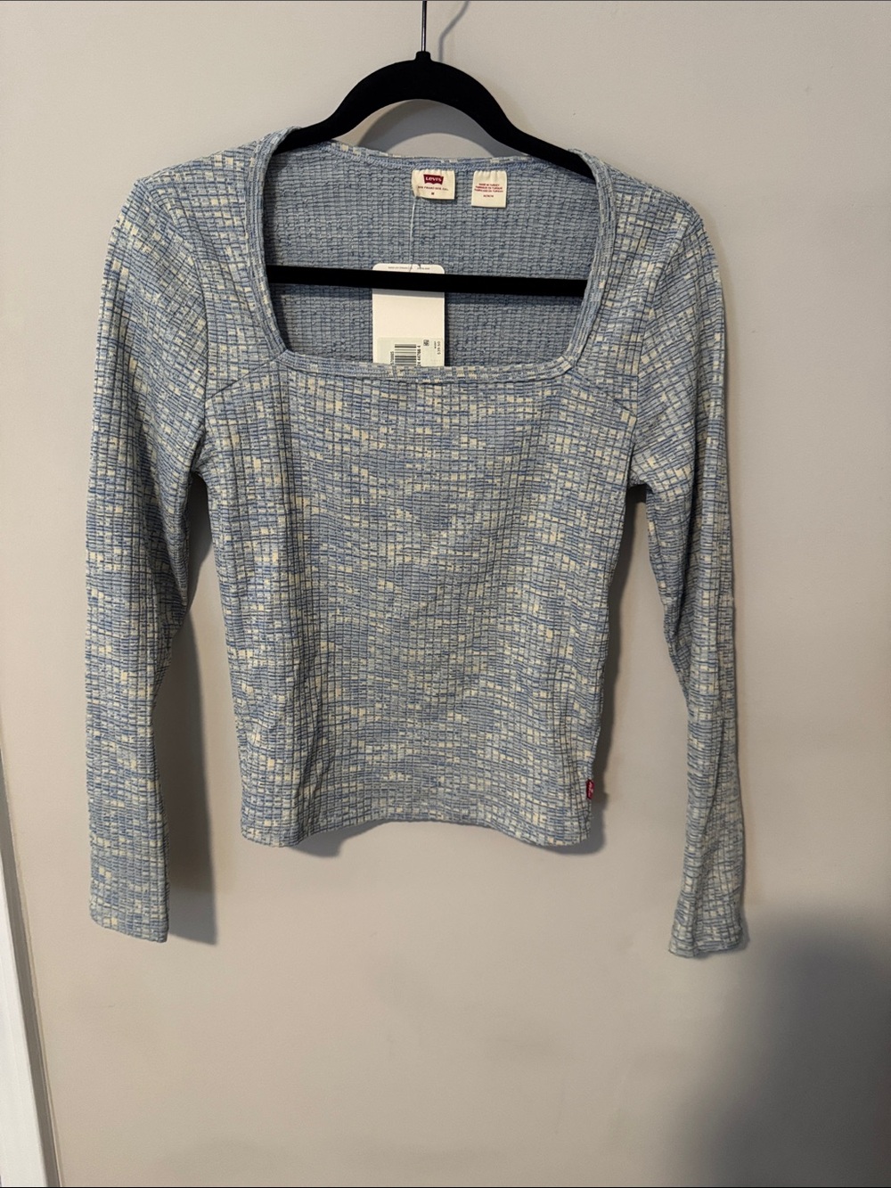 Levi's Women's Long Sleeve Square Neck Top in Light Blue and White